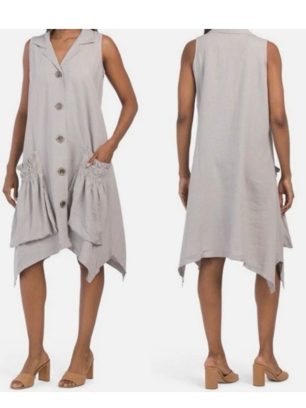 For Cynthia Linen Blend Dress with Exaggerated/Oversized Pockets - Picture 2 of 8